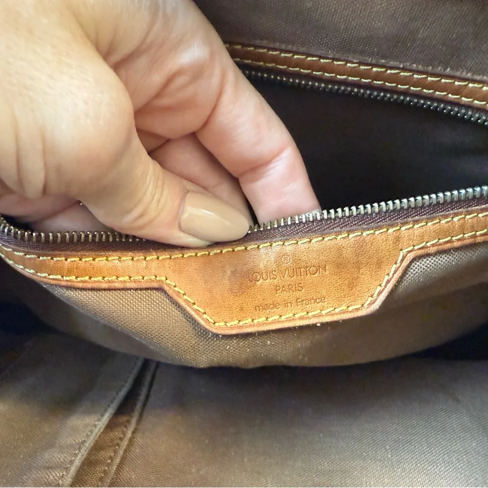 Louis Vuitton Brown Monogram Canvas Tote with Tan Leather Straps